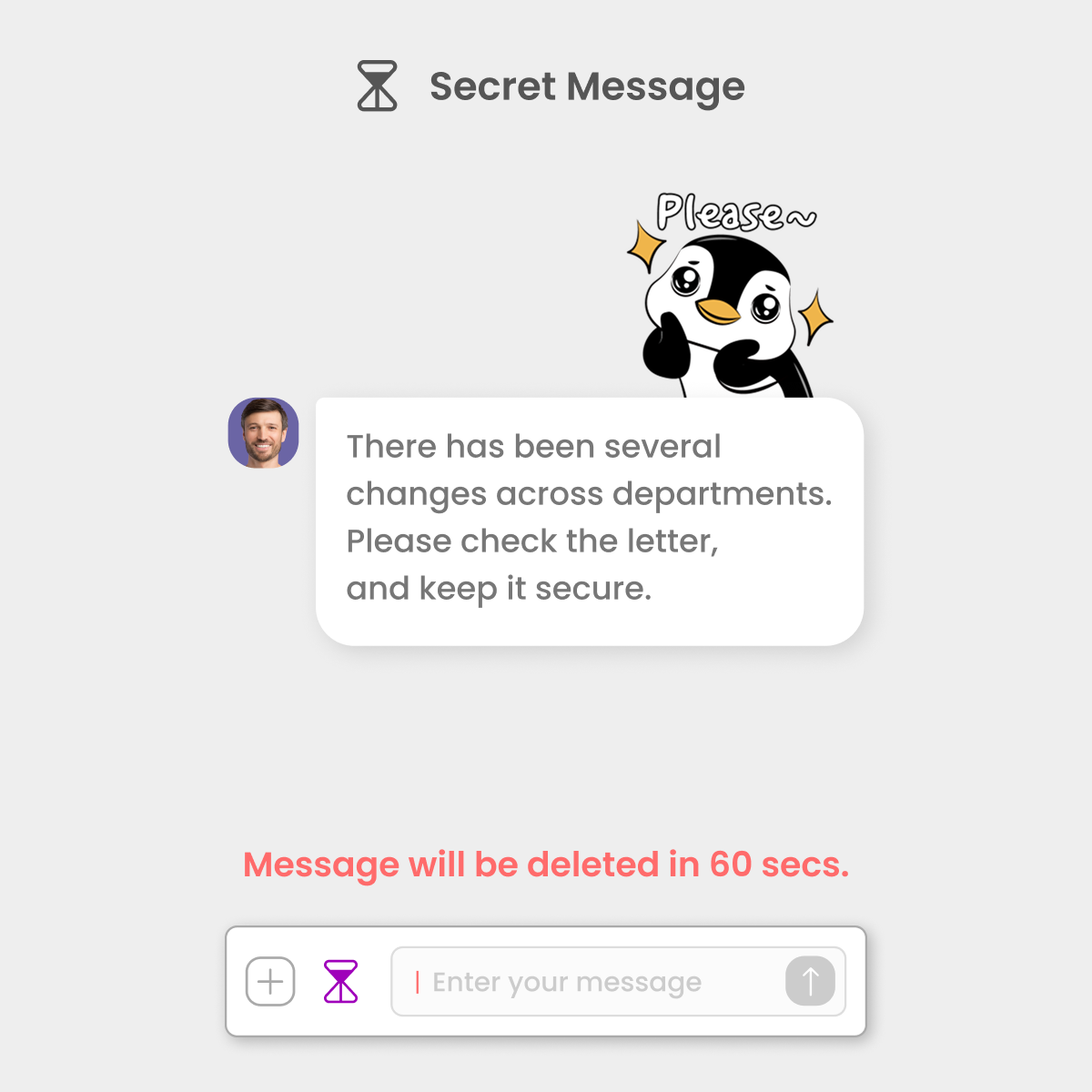 Morningmate secret message feature that self-deletes after 60 seconds.