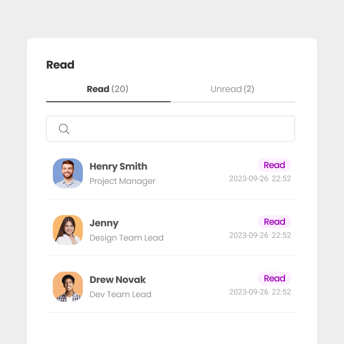 Morningmate chat read receipts showing who viewed messages with timestamps.
