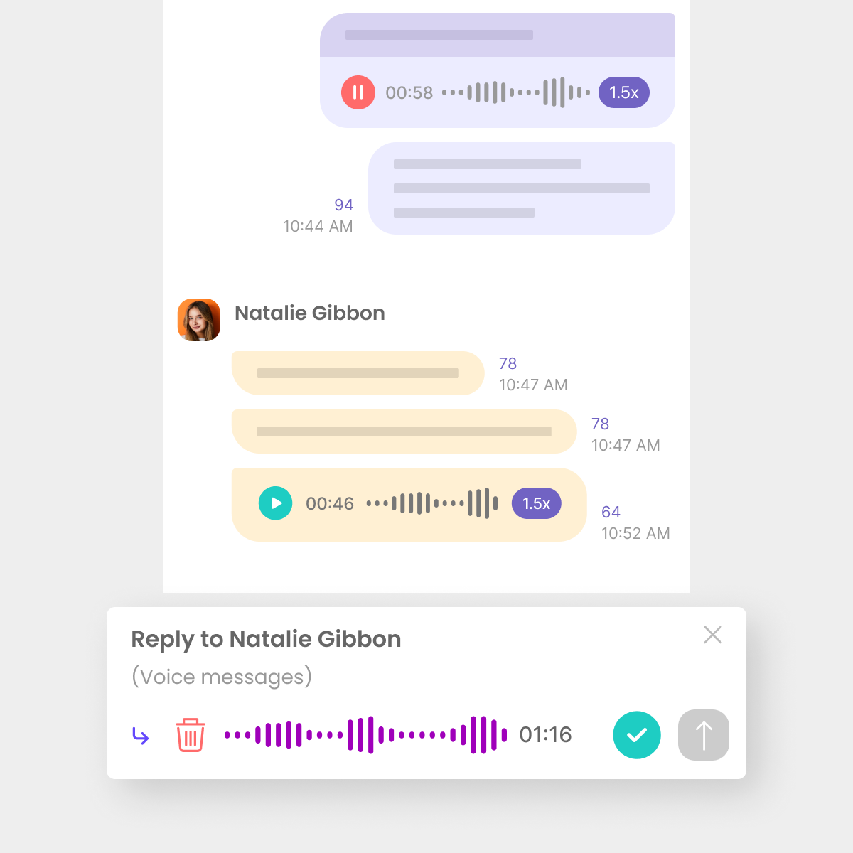 Morningmate voice message in chat for quick explanations.