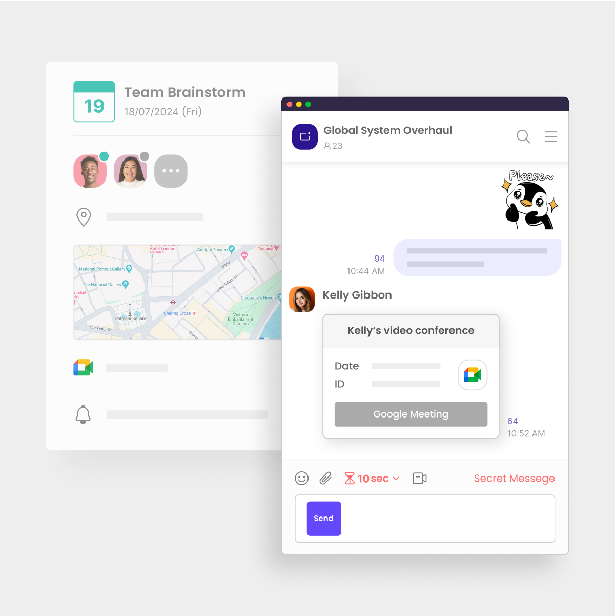 Morningmate chat with integrated video call option to start meetings directly from chat.