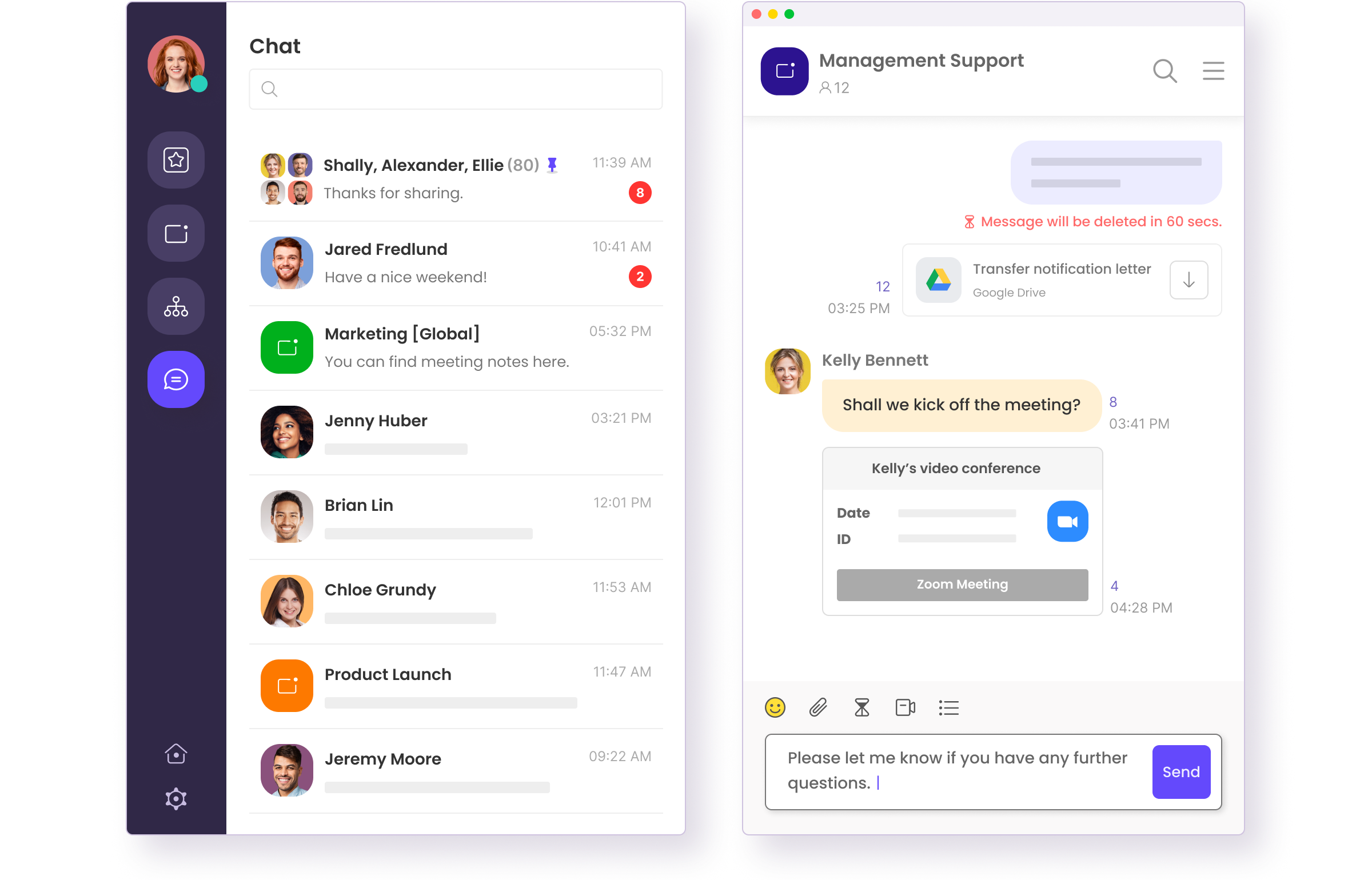 Morningmate built-in chat interface with team conversations and project discussions.