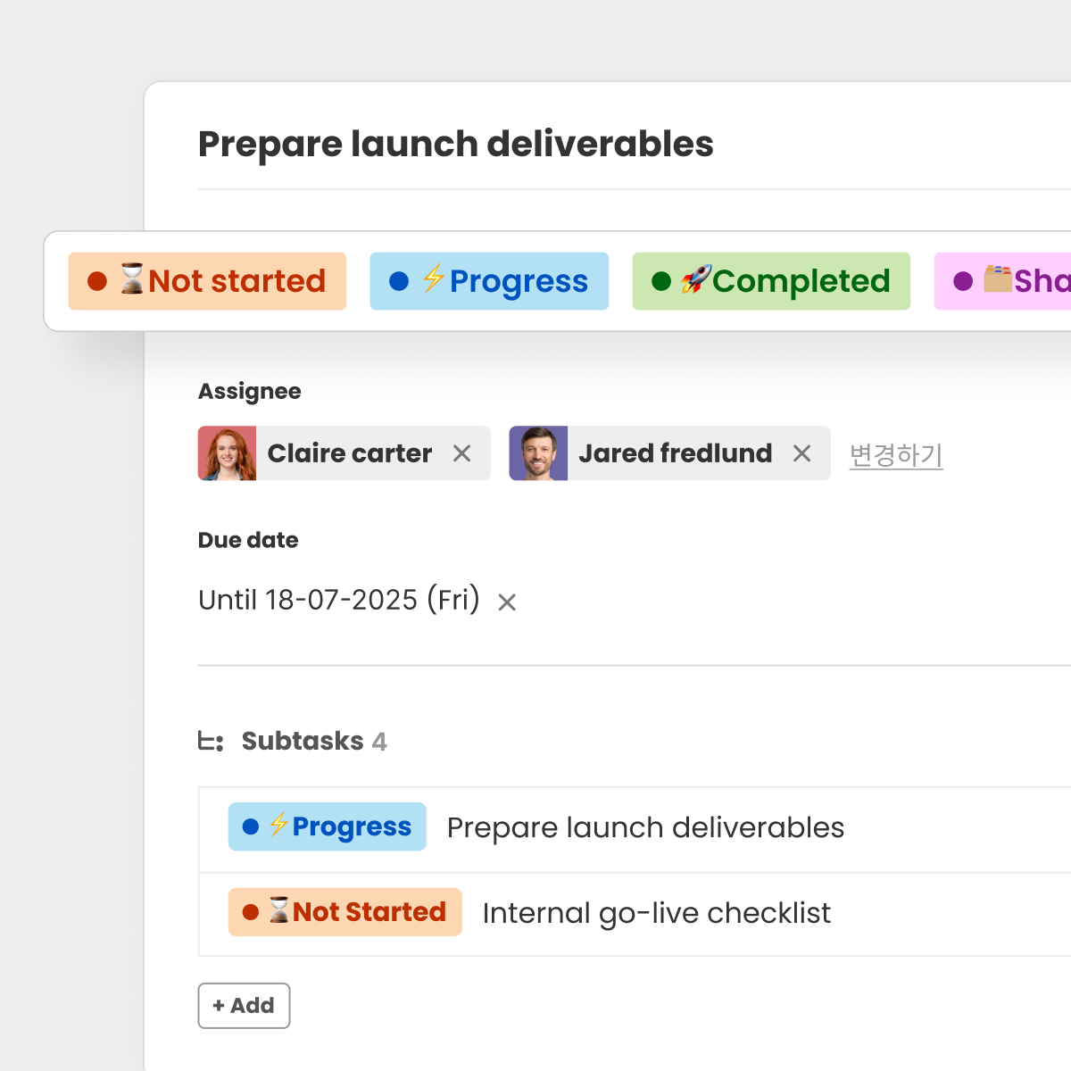 Morningmate custom progress statuses with color labels