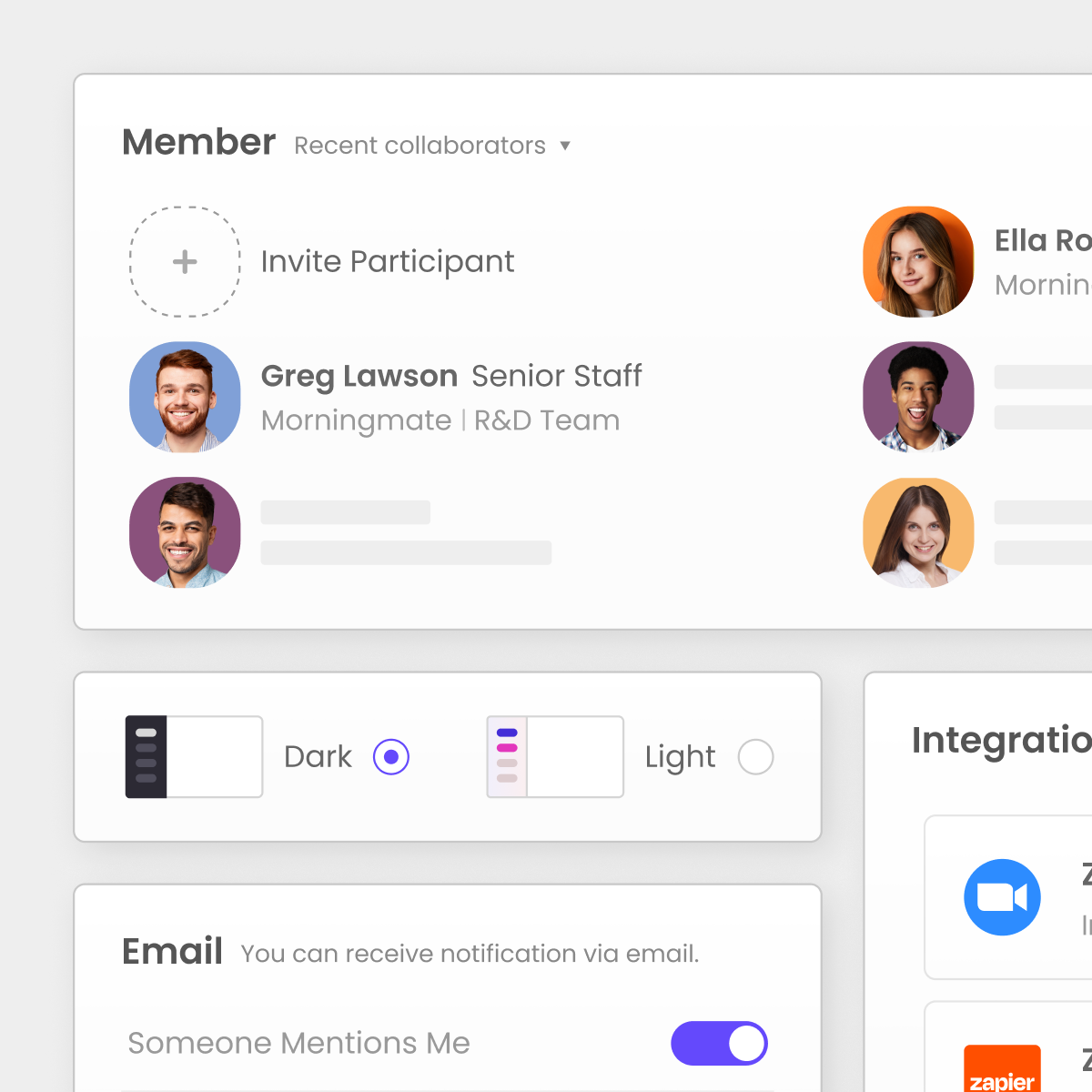 Morningmate customizable dashboard with widgets for members, and tasks