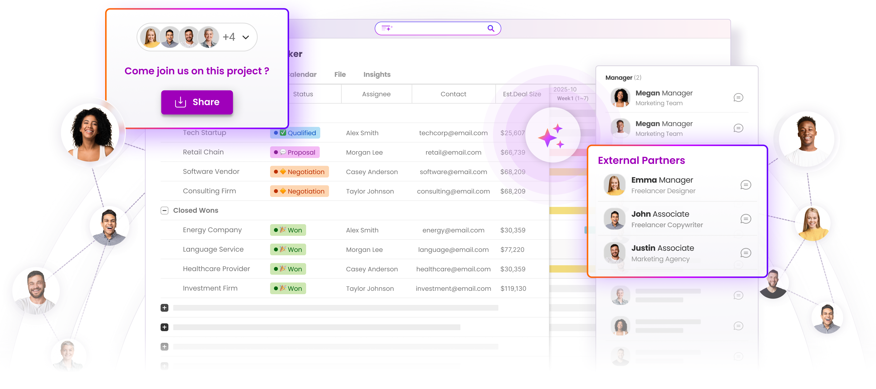 Morningmate project management tool with collaboration features, inviting teammates to join a project.