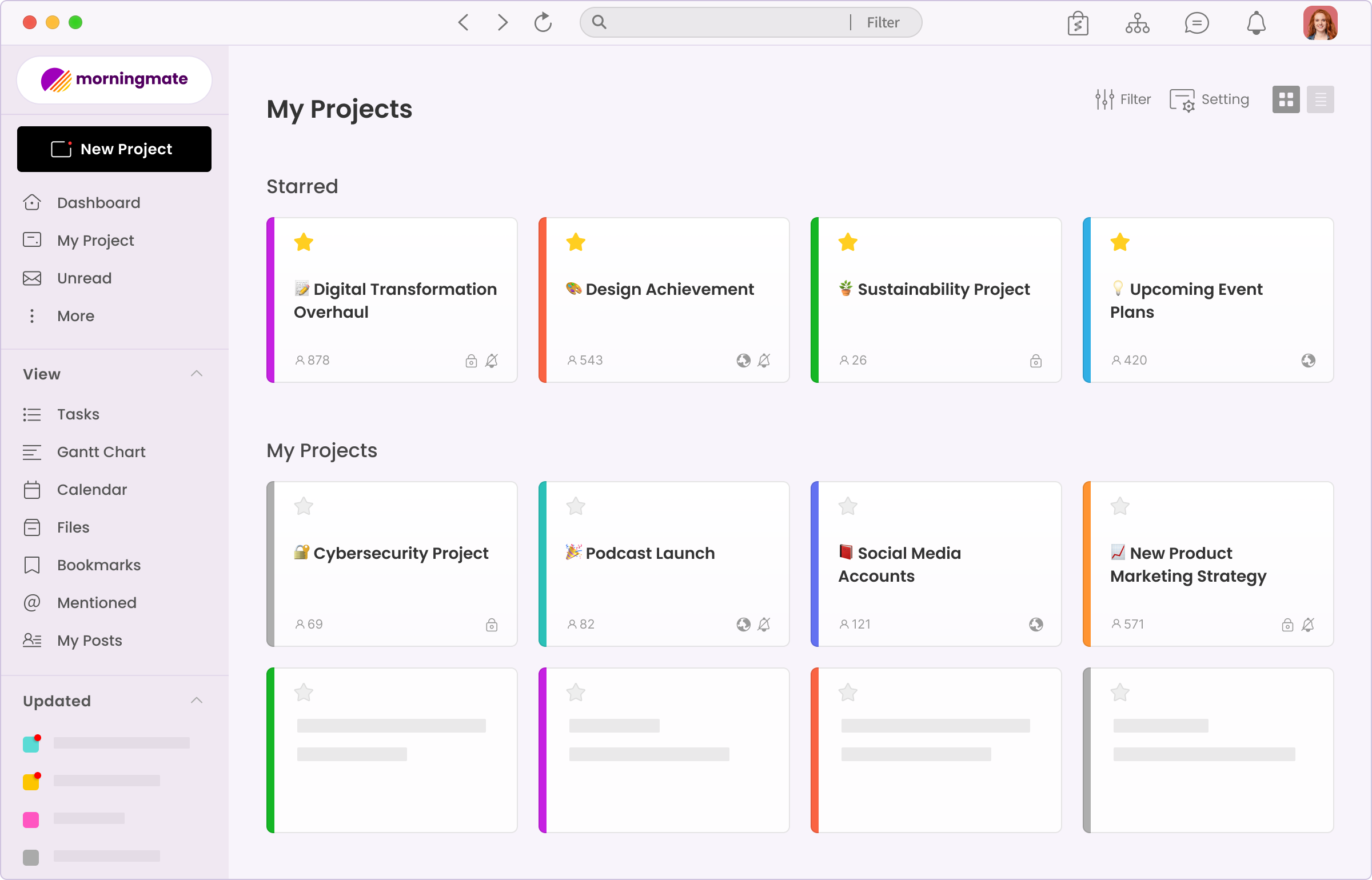 Morningmate my projects view