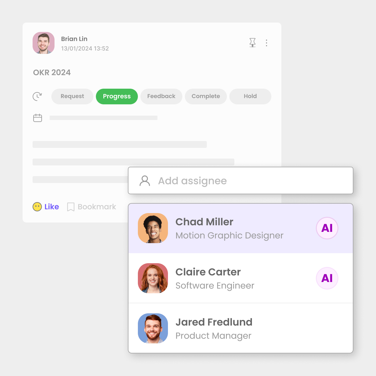 Morningmate task post with multiple task assignees for shared sense of ownership