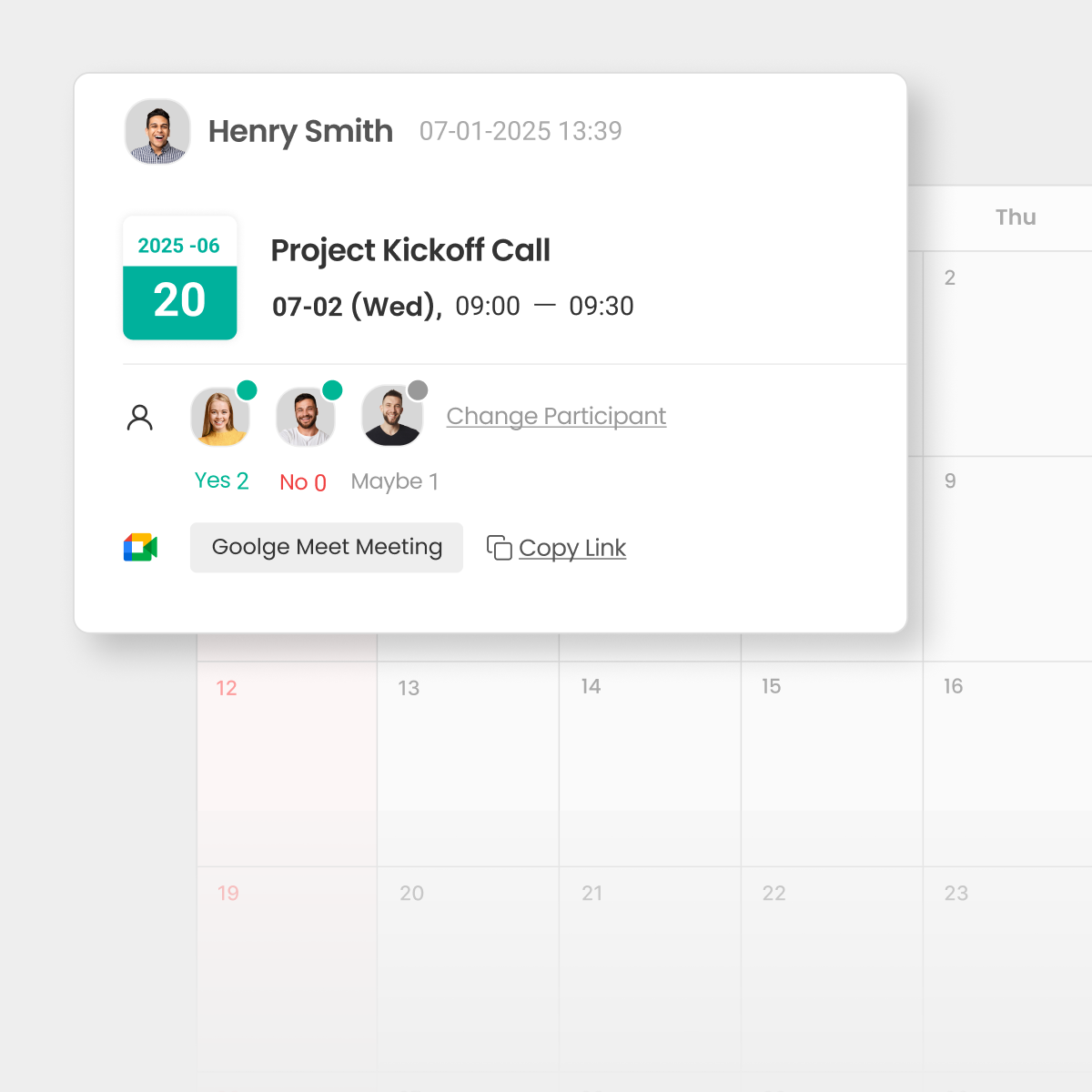 Morningmate project calendar with team schedules, events, and meetings.